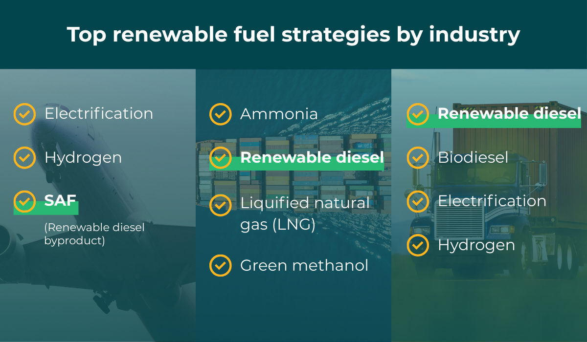 Top renewable fuel strategies by transportation sector